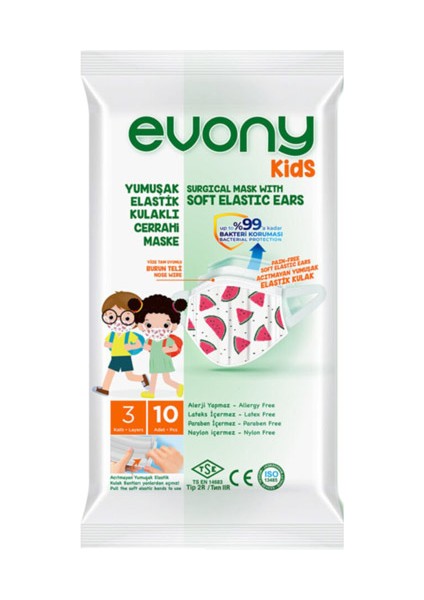Kids 10'lu Karpuz Desenli Çocuk Maskesi