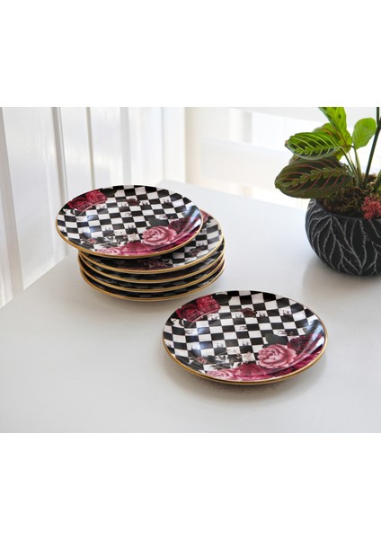 Seramik 6'lı Pasta Tabağı Rose Model