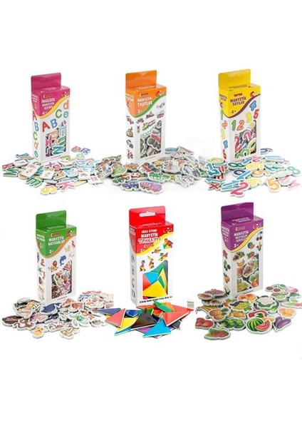 Manyetik 6 Lı Set, Harfler, Sayılar, Hayvan, Meyve, Taşıt Tangram, Eğitici Magnet