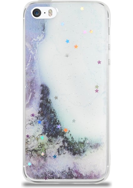 Caseworld Apple Apple iPhone 5 Se Kapak Mermer Desenli Pop Socketli Silikon Kılıf - Beyaz