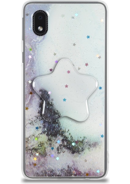 Caseworld Samsung Galaxy A01 Core Kapak Mermer Desenli Pop Socketli Silikon Kılıf - Beyaz