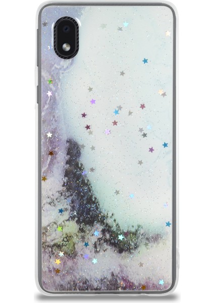 Caseworld Samsung Galaxy A01 Core Kapak Mermer Desenli Pop Socketli Silikon Kılıf - Beyaz