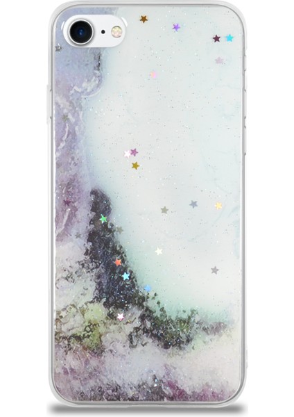 Caseworld Apple Apple iPhone 7 Kapak Mermer Desenli Pop Socketli Silikon Kılıf - Beyaz