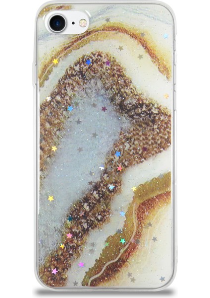 Caseworld Apple Apple iPhone Se 2020 Kapak Mermer Desenli Pop Socketli Silikon Kılıf - Gold fiyatları