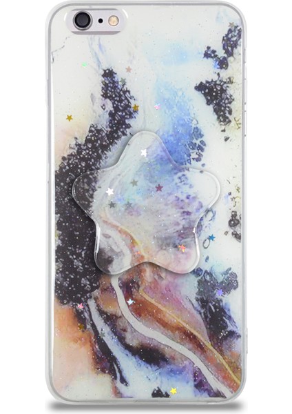 Caseworld Apple Apple iPhone 6 Plus Kapak Mermer Desenli Pop Socketli Silikon Kılıf - Mor