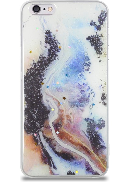 Caseworld Apple Apple iPhone 6 Plus Kapak Mermer Desenli Pop Socketli Silikon Kılıf - Mor