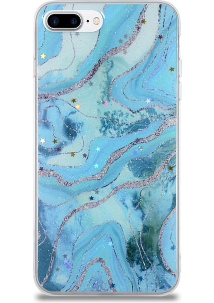 Caseworld Apple Apple iPhone 7 Plus Kapak Mermer Desenli Pop Socketli Silikon Kılıf - Mavi
