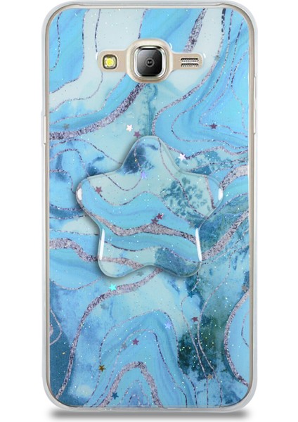 Caseworld Samsung Galaxy J7 Core Kapak Mermer Desenli Pop Socketli Silikon Kılıf - Mavi