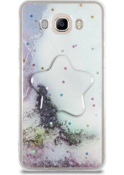 Caseworld Samsung Galaxy J710 Kapak Mermer Desenli Pop Socketli Silikon Kılıf - Beyaz