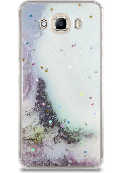 Caseworld Samsung Galaxy J710 Kapak Mermer Desenli Pop Socketli Silikon Kılıf - Beyaz