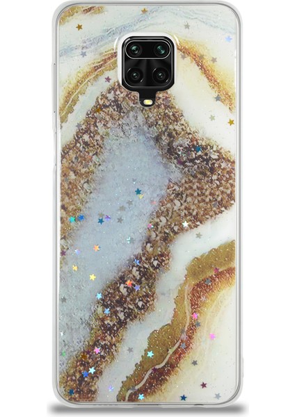 Caseworld Xiaomi Redmi Note 9 Pro Kapak Mermer Desenli Pop Socketli Silikon Kılıf - Gold