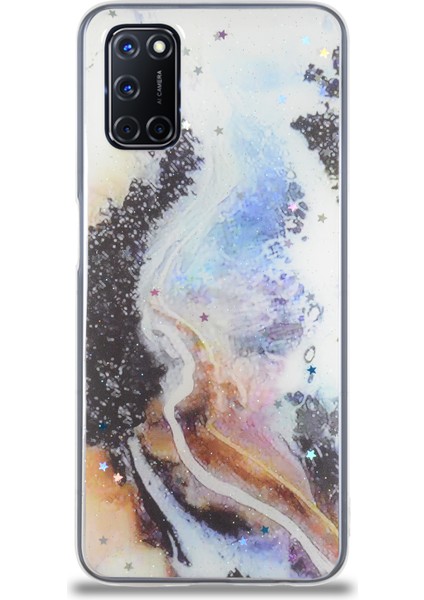 Caseworld Oppo A72 Kapak Mermer Desenli Pop Socketli Silikon Kılıf - Mor fiyatları