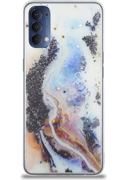 Caseworld Oppo Reno 4 Kapak Mermer Desenli Pop Socketli Silikon Kılıf - Mor fiyatları