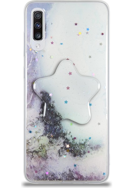 Caseworld Samsung Galaxy A70 Kapak Mermer Desenli Pop Socketli Silikon Kılıf - Beyaz