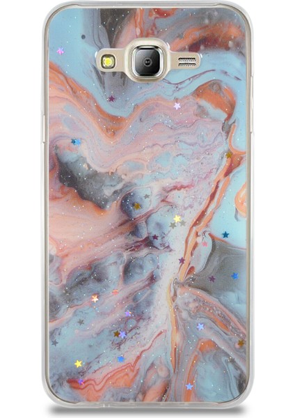 Caseworld Samsung Galaxy J7 Core Kapak Mermer Desenli Pop Socketli Silikon Kılıf - Mercan