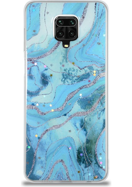Caseworld Xiaomi Redmi Note 9 Pro Kapak Mermer Desenli Pop Socketli Silikon Kılıf - Mavi