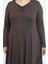 Büyük Beden V Yaka Yün Viskon Midi Kahverengi Kloş Elbise 4