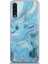 Samsung Galaxy A50S ile Uyumlu Kapak Mermer Desenli Pop Socketli Silikon ile Uyumlu Kılıf - Mavi 2