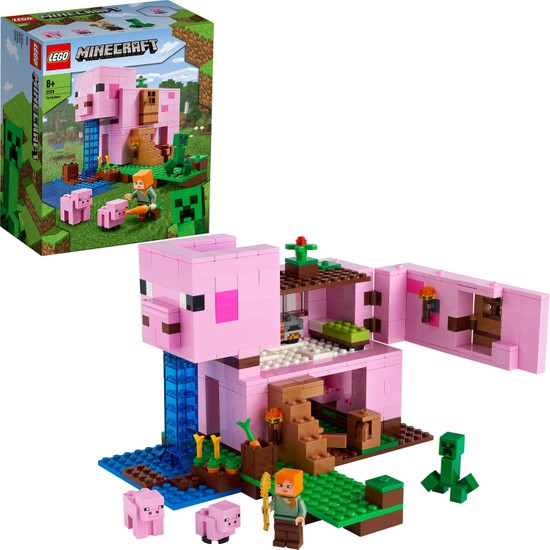 LEGO Minecraft# Domuz Evi 21170- 8 Yaş ve Üzeri Macera Oyunu Seven Çocuklar İçin Alex Minifigürü İçeren Yaratıcı Oyuncak Yapım Seti (490 Parça)