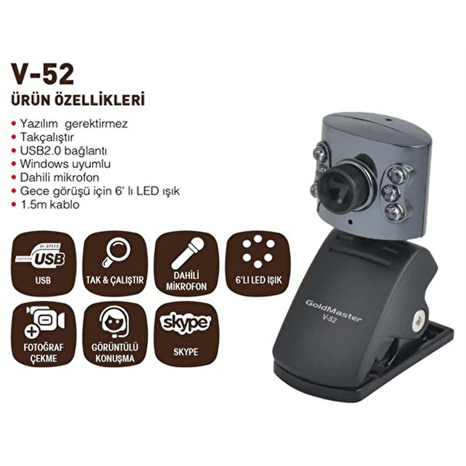 Nokta sıyrık Emigrate  Goldmaster V-52 Webcam Fiyatı, Taksit Seçenekleri ile Satın Al