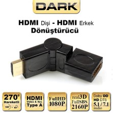 DARK DK-HD-AMXF270 HDMI 270° Derece Dönüştürücü Dirsek (HDMI Erkek - HDMI Dişi)