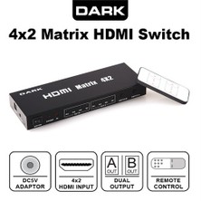 Dark Full HD 4 Giriş 2 Çıkışlı 4x2 Matrix Uzaktan Kumandalı HDMI Switch (Seçici) (DK-HD-SW4X2)