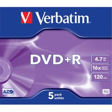 Verbatim DVD+R 4.7GB 16X Hızında 5'li Kutu 43497