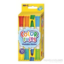 Amos Color Twins - Çift Taraflı Keçeli Kalem 8 Kalem (16 Renk) Ct16P