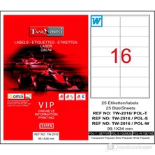 Tanex TW-2016 99,1x34 mm Polyester Laser Etiket 25 Ad.