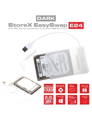 Dark Storex E24 2.5" USB 3.0  Çıkarılabilir Başlıklı Şeffaf SATA Disk Kutusu (DK-AC-DSE24U3)