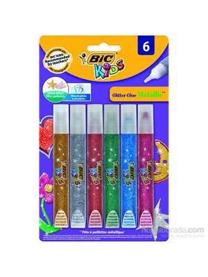 BIC Simli Metalik Yapıştırıcı 6'lı Çok Renkli Kolay Uygulama İçin Şeffaf Tüp