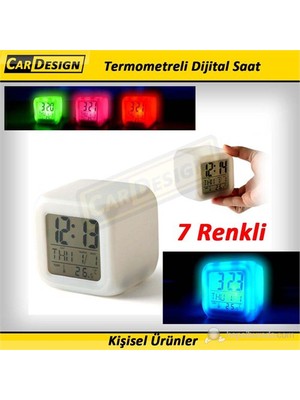 CRD 7 Renk Değiştiren Dijital Saat Termometre ve Alarmlı