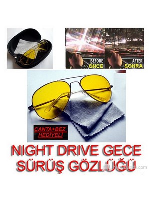 Night Drive Metal Çerçeve Gece Sürüş Gözlüğü Çanta Ve Bez Hediyeli 9712002