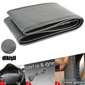 Deri Direksiyon Kılıfı Sarmalı Düz Gri