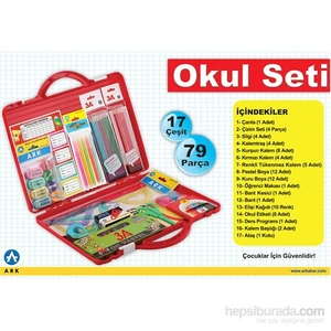 Okul Seti 17 Çeşit 79 Parça Kırmızı Çantalı