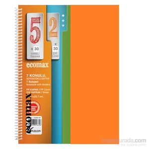 Keskin 350983T Ecomax Plastik Turuncu Kapak Spiralli A4 210 Yaprak Kareli Defter