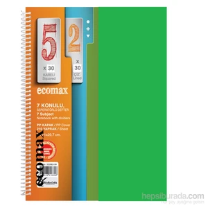 Keskin 350983Y Ecomax Plastik Yeşil Kapak Spiralli A4 210 Yaprak Kareli Defter