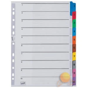Ayraç (A4/1-10 Rakam/Klasik Renkli)180Gr/M² Karton,Mylar İle Güçlendirilmiş Kulakçıklar Ve Delikler Sv-5524/K