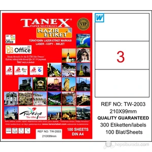 TW-2003 210x99 mm Laser Etiket 100 Ad.