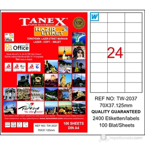 TW-2037 70x37,125 mm Laser Etiket 100 Ad.