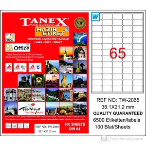 TW-2065 38,1x21,2 mm Laser Etiket 100 Ad.