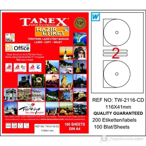TW-2116 116x41 mm Laser Etiket 100 Ad.