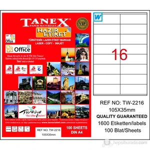 TW-2216 105x35 mm Laser Etiket 100 Ad.