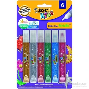 BIC Simli Metalik Yapıştırıcı 6'lı Çok Renkli Kolay Uygulama İçin Şeffaf Tüp