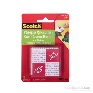 Scotch® Çift Taraflı Yapışıp Çıkabilen Köpük Kareler 16 adet / 2,5x2,5cm