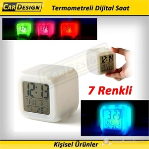 CRD 7 Renk Değiştiren Dijital Saat Termometre ve Alarmlı