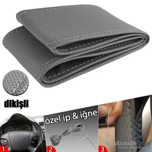 Dikmeli Noktalı 38 Cm Gri Direksiyon Kılıfı Astarlı