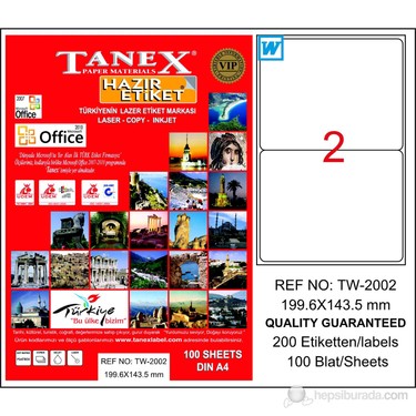 Tanex TW-2002 199,6x143,5 mm Laser Etiket 100 Ad. Fiyatı