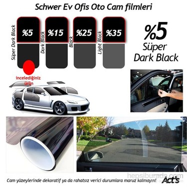 Schwer Cam Filmi 50 Cm x 6 Metre %5 Süper Dark Black ( 3 m2) Fiyatı