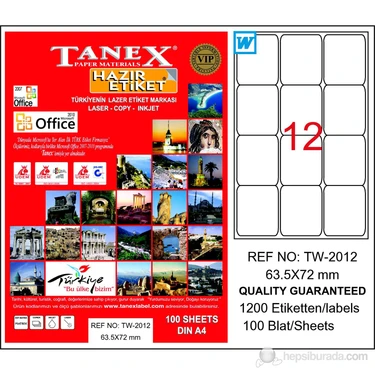 Tanex TW-2012 63.5x72 mm Laser Etiket 100 Ad. Fiyatı